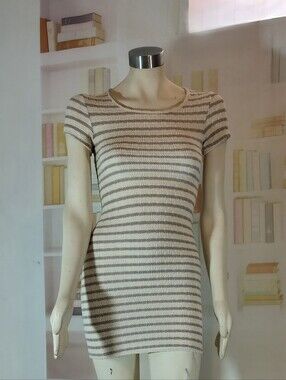 See You Monday Cream & Brown Striped Mini Dress